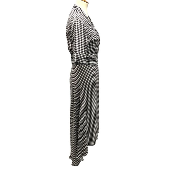 GANNI Gingham Crepe De Chin Black White Check True Wrap Dress Women’s Large - Picture 9 of 15
